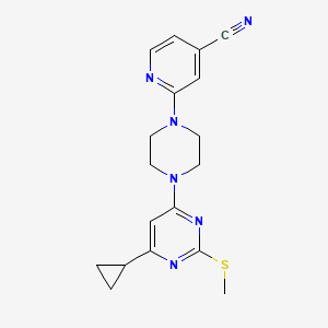 molecular formula C18H20N6S B6464292 2-{4-[6-cyclopropyl-2-(methylsulfanyl)pyrimidin-4-yl]piperazin-1-yl}pyridine-4-carbonitrile CAS No. 2640945-92-0