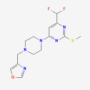 molecular formula C14H17F2N5OS B6464311 4-(difluoromethyl)-2-(methylsulfanyl)-6-{4-[(1,3-oxazol-4-yl)methyl]piperazin-1-yl}pyrimidine CAS No. 2640949-63-7