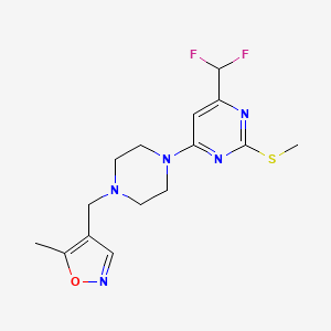 molecular formula C15H19F2N5OS B6464315 4-(difluoromethyl)-6-{4-[(5-methyl-1,2-oxazol-4-yl)methyl]piperazin-1-yl}-2-(methylsulfanyl)pyrimidine CAS No. 2640874-67-3
