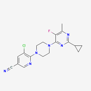 molecular formula C18H18ClFN6 B6464381 5-chloro-6-[4-(2-cyclopropyl-5-fluoro-6-methylpyrimidin-4-yl)piperazin-1-yl]pyridine-3-carbonitrile CAS No. 2640896-96-2