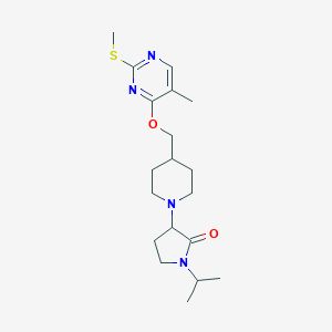 molecular formula C19H30N4O2S B6464402 3-[4-({[5-methyl-2-(methylsulfanyl)pyrimidin-4-yl]oxy}methyl)piperidin-1-yl]-1-(propan-2-yl)pyrrolidin-2-one CAS No. 2640814-49-7
