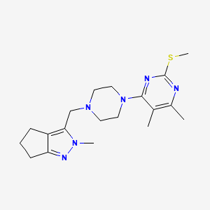 molecular formula C19H28N6S B6464472 4,5-dimethyl-6-[4-({2-methyl-2H,4H,5H,6H-cyclopenta[c]pyrazol-3-yl}methyl)piperazin-1-yl]-2-(methylsulfanyl)pyrimidine CAS No. 2640935-24-4