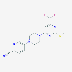 molecular formula C16H16F2N6S B6464483 5-{4-[6-(difluoromethyl)-2-(methylsulfanyl)pyrimidin-4-yl]piperazin-1-yl}pyridine-2-carbonitrile CAS No. 2640935-26-6