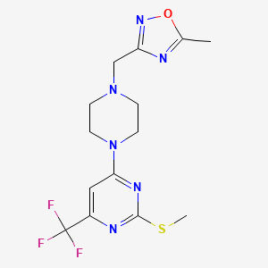 molecular formula C14H17F3N6OS B6464540 4-{4-[(5-methyl-1,2,4-oxadiazol-3-yl)methyl]piperazin-1-yl}-2-(methylsulfanyl)-6-(trifluoromethyl)pyrimidine CAS No. 2640971-40-8