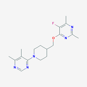 molecular formula C18H24FN5O B6464627 4-(4-{[(5-fluoro-2,6-dimethylpyrimidin-4-yl)oxy]methyl}piperidin-1-yl)-5,6-dimethylpyrimidine CAS No. 2640972-83-2