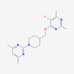 molecular formula C18H24FN5O B6464656 4-{[1-(4,6-dimethylpyrimidin-2-yl)piperidin-4-yl]methoxy}-5-fluoro-2,6-dimethylpyrimidine CAS No. 2640950-46-3