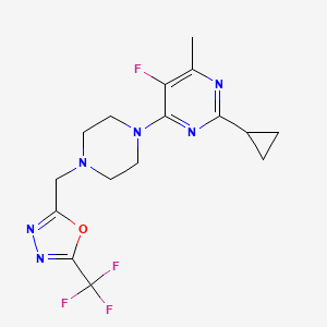 molecular formula C16H18F4N6O B6464668 2-cyclopropyl-5-fluoro-4-methyl-6-(4-{[5-(trifluoromethyl)-1,3,4-oxadiazol-2-yl]methyl}piperazin-1-yl)pyrimidine CAS No. 2640962-68-9