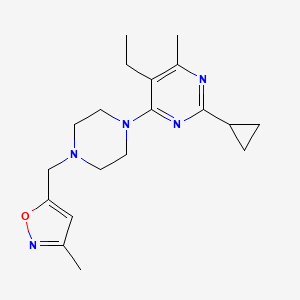 molecular formula C19H27N5O B6464701 2-cyclopropyl-5-ethyl-4-methyl-6-{4-[(3-methyl-1,2-oxazol-5-yl)methyl]piperazin-1-yl}pyrimidine CAS No. 2640946-67-2