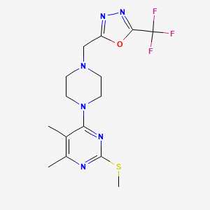 molecular formula C15H19F3N6OS B6464706 4,5-dimethyl-2-(methylsulfanyl)-6-(4-{[5-(trifluoromethyl)-1,3,4-oxadiazol-2-yl]methyl}piperazin-1-yl)pyrimidine CAS No. 2640947-20-0