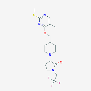 molecular formula C18H25F3N4O2S B6464870 3-[4-({[5-methyl-2-(methylsulfanyl)pyrimidin-4-yl]oxy}methyl)piperidin-1-yl]-1-(2,2,2-trifluoroethyl)pyrrolidin-2-one CAS No. 2640814-38-4