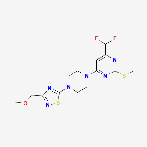 molecular formula C14H18F2N6OS2 B6464944 4-(difluoromethyl)-6-{4-[3-(methoxymethyl)-1,2,4-thiadiazol-5-yl]piperazin-1-yl}-2-(methylsulfanyl)pyrimidine CAS No. 2640944-37-0