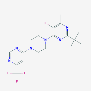 molecular formula C18H22F4N6 B6464968 2-tert-butyl-5-fluoro-4-methyl-6-{4-[6-(trifluoromethyl)pyrimidin-4-yl]piperazin-1-yl}pyrimidine CAS No. 2640945-61-3