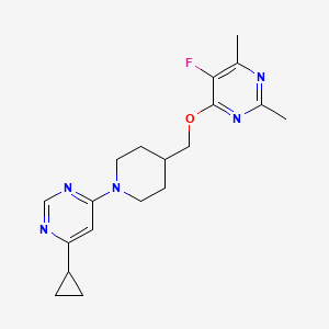 molecular formula C19H24FN5O B6464970 4-{[1-(6-cyclopropylpyrimidin-4-yl)piperidin-4-yl]methoxy}-5-fluoro-2,6-dimethylpyrimidine CAS No. 2640943-80-0