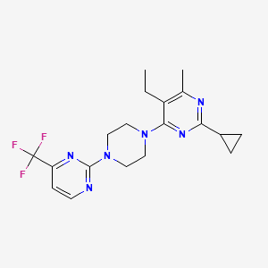 molecular formula C19H23F3N6 B6465046 2-cyclopropyl-5-ethyl-4-methyl-6-{4-[4-(trifluoromethyl)pyrimidin-2-yl]piperazin-1-yl}pyrimidine CAS No. 2640971-09-9