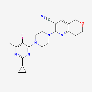 molecular formula C21H23FN6O B6465139 2-[4-(2-cyclopropyl-5-fluoro-6-methylpyrimidin-4-yl)piperazin-1-yl]-5H,7H,8H-pyrano[4,3-b]pyridine-3-carbonitrile CAS No. 2640902-61-8