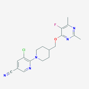 molecular formula C18H19ClFN5O B6465156 5-chloro-6-(4-{[(5-fluoro-2,6-dimethylpyrimidin-4-yl)oxy]methyl}piperidin-1-yl)pyridine-3-carbonitrile CAS No. 2640872-91-7
