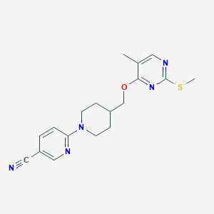 molecular formula C18H21N5OS B6465184 6-[4-({[5-methyl-2-(methylsulfanyl)pyrimidin-4-yl]oxy}methyl)piperidin-1-yl]pyridine-3-carbonitrile CAS No. 2640951-24-0