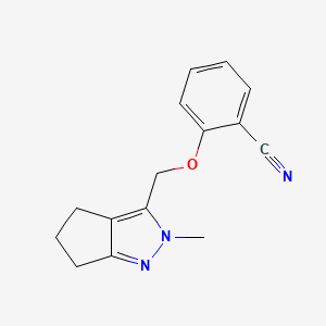 molecular formula C15H15N3O B6465231 2-({2-methyl-2H,4H,5H,6H-cyclopenta[c]pyrazol-3-yl}methoxy)benzonitrile CAS No. 2640874-22-0