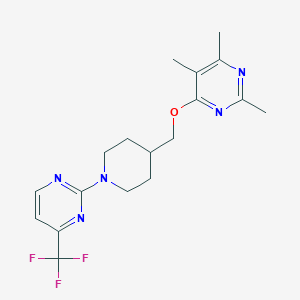 molecular formula C18H22F3N5O B6465235 2,4,5-trimethyl-6-({1-[4-(trifluoromethyl)pyrimidin-2-yl]piperidin-4-yl}methoxy)pyrimidine CAS No. 2640949-83-1