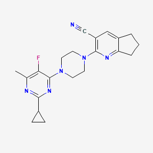 molecular formula C21H23FN6 B6465320 2-[4-(2-cyclopropyl-5-fluoro-6-methylpyrimidin-4-yl)piperazin-1-yl]-5H,6H,7H-cyclopenta[b]pyridine-3-carbonitrile CAS No. 2640903-47-3