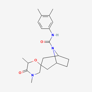 molecular formula C21H29N3O3 B6465337 N-(3,4-dimethylphenyl)-4',6'-dimethyl-5'-oxo-8-azaspiro[bicyclo[3.2.1]octane-3,2'-morpholine]-8-carboxamide CAS No. 2640814-65-7