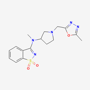 molecular formula C16H19N5O3S B6465485 N-methyl-N-[1-[(5-methyl-1,3,4-oxadiazol-2-yl)methyl]pyrrolidin-3-yl]-1,1-dioxo-1,2-benzothiazol-3-amine CAS No. 2640948-86-1