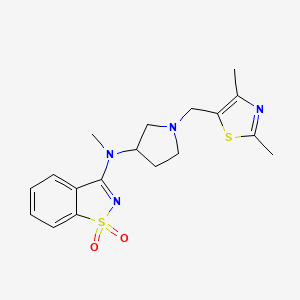 molecular formula C18H22N4O2S2 B6465521 N-[1-[(2,4-dimethyl-1,3-thiazol-5-yl)methyl]pyrrolidin-3-yl]-N-methyl-1,1-dioxo-1,2-benzothiazol-3-amine CAS No. 2640945-66-8