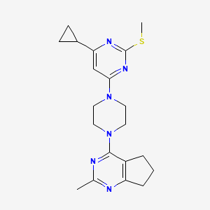 molecular formula C20H26N6S B6465594 4-cyclopropyl-6-(4-{2-methyl-5H,6H,7H-cyclopenta[d]pyrimidin-4-yl}piperazin-1-yl)-2-(methylsulfanyl)pyrimidine CAS No. 2640952-73-2