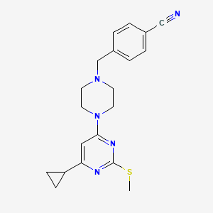 molecular formula C20H23N5S B6465680 4-({4-[6-cyclopropyl-2-(methylsulfanyl)pyrimidin-4-yl]piperazin-1-yl}methyl)benzonitrile CAS No. 2640946-90-1