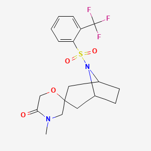 molecular formula C18H21F3N2O4S B6465751 4'-methyl-8-[2-(trifluoromethyl)benzenesulfonyl]-8-azaspiro[bicyclo[3.2.1]octane-3,2'-morpholin]-5'-one CAS No. 2640814-57-7