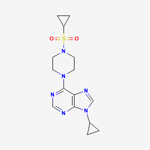 molecular formula C15H20N6O2S B6465806 6-[4-(cyclopropanesulfonyl)piperazin-1-yl]-9-cyclopropyl-9H-purine CAS No. 2640967-12-8