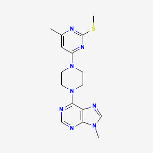 molecular formula C16H20N8S B6465830 9-methyl-6-{4-[6-methyl-2-(methylsulfanyl)pyrimidin-4-yl]piperazin-1-yl}-9H-purine CAS No. 2640961-06-2