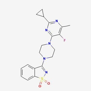 molecular formula C19H20FN5O2S B6465952 3-[4-(2-cyclopropyl-5-fluoro-6-methylpyrimidin-4-yl)piperazin-1-yl]-1,2-benzothiazole 1,1-dioxide CAS No. 2640943-59-3