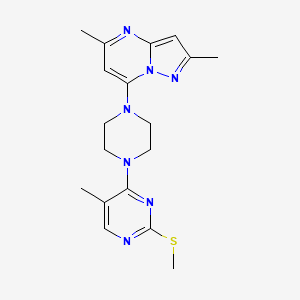 molecular formula C18H23N7S B6466032 4-(4-{2,5-dimethylpyrazolo[1,5-a]pyrimidin-7-yl}piperazin-1-yl)-5-methyl-2-(methylsulfanyl)pyrimidine CAS No. 2640903-93-9