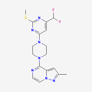 molecular formula C17H19F2N7S B6466085 4-(difluoromethyl)-6-(4-{2-methylpyrazolo[1,5-a]pyrazin-4-yl}piperazin-1-yl)-2-(methylsulfanyl)pyrimidine CAS No. 2640962-90-7
