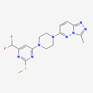 molecular formula C16H18F2N8S B6466125 4-(difluoromethyl)-6-(4-{3-methyl-[1,2,4]triazolo[4,3-b]pyridazin-6-yl}piperazin-1-yl)-2-(methylsulfanyl)pyrimidine CAS No. 2640893-33-8