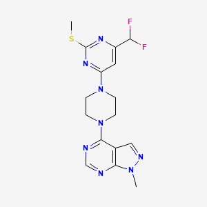 molecular formula C16H18F2N8S B6466129 4-(difluoromethyl)-6-(4-{1-methyl-1H-pyrazolo[3,4-d]pyrimidin-4-yl}piperazin-1-yl)-2-(methylsulfanyl)pyrimidine CAS No. 2640903-67-7
