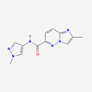 molecular formula C12H12N6O B6466223 2-methyl-N-(1-methyl-1H-pyrazol-4-yl)imidazo[1,2-b]pyridazine-6-carboxamide CAS No. 2640821-75-4