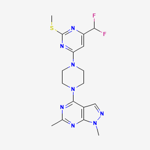 molecular formula C17H20F2N8S B6466240 4-(difluoromethyl)-6-(4-{1,6-dimethyl-1H-pyrazolo[3,4-d]pyrimidin-4-yl}piperazin-1-yl)-2-(methylsulfanyl)pyrimidine CAS No. 2640948-28-1
