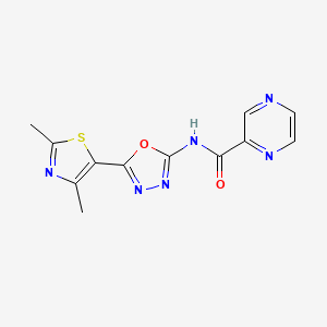 molecular formula C12H10N6O2S B6466306 N-[5-(2,4-dimethyl-1,3-thiazol-5-yl)-1,3,4-oxadiazol-2-yl]pyrazine-2-carboxamide CAS No. 1251543-69-7
