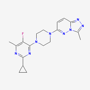 molecular formula C18H21FN8 B6466358 2-cyclopropyl-5-fluoro-4-methyl-6-(4-{3-methyl-[1,2,4]triazolo[4,3-b]pyridazin-6-yl}piperazin-1-yl)pyrimidine CAS No. 2640898-15-1