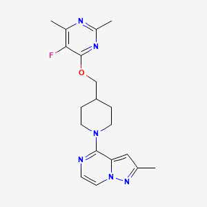 molecular formula C19H23FN6O B6466383 5-fluoro-2,4-dimethyl-6-[(1-{2-methylpyrazolo[1,5-a]pyrazin-4-yl}piperidin-4-yl)methoxy]pyrimidine CAS No. 2640819-32-3