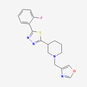 molecular formula C17H17FN4OS B6466389 3-[5-(2-fluorophenyl)-1,3,4-thiadiazol-2-yl]-1-[(1,3-oxazol-4-yl)methyl]piperidine CAS No. 2640976-23-2