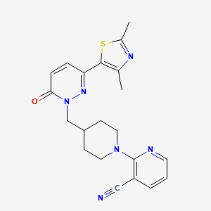 molecular formula C21H22N6OS B6466406 2-(4-{[3-(2,4-dimethyl-1,3-thiazol-5-yl)-6-oxo-1,6-dihydropyridazin-1-yl]methyl}piperidin-1-yl)pyridine-3-carbonitrile CAS No. 2640946-37-6