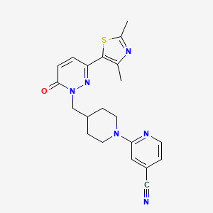 molecular formula C21H22N6OS B6466412 2-(4-{[3-(2,4-dimethyl-1,3-thiazol-5-yl)-6-oxo-1,6-dihydropyridazin-1-yl]methyl}piperidin-1-yl)pyridine-4-carbonitrile CAS No. 2640899-38-1