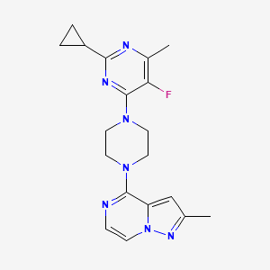 molecular formula C19H22FN7 B6466457 2-cyclopropyl-5-fluoro-4-methyl-6-(4-{2-methylpyrazolo[1,5-a]pyrazin-4-yl}piperazin-1-yl)pyrimidine CAS No. 2640958-96-7