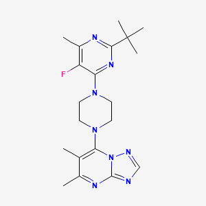 molecular formula C20H27FN8 B6466470 2-tert-butyl-4-(4-{5,6-dimethyl-[1,2,4]triazolo[1,5-a]pyrimidin-7-yl}piperazin-1-yl)-5-fluoro-6-methylpyrimidine CAS No. 2640952-27-6
