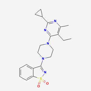 molecular formula C21H25N5O2S B6466517 3-[4-(2-cyclopropyl-5-ethyl-6-methylpyrimidin-4-yl)piperazin-1-yl]-1,2-benzothiazole 1,1-dioxide CAS No. 2640863-97-2