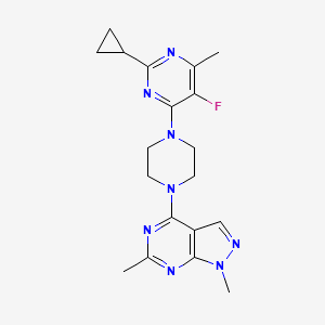 molecular formula C19H23FN8 B6466522 2-cyclopropyl-4-(4-{1,6-dimethyl-1H-pyrazolo[3,4-d]pyrimidin-4-yl}piperazin-1-yl)-5-fluoro-6-methylpyrimidine CAS No. 2640903-21-3