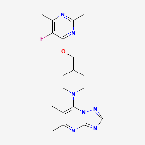 molecular formula C19H24FN7O B6466589 4-[(1-{5,6-dimethyl-[1,2,4]triazolo[1,5-a]pyrimidin-7-yl}piperidin-4-yl)methoxy]-5-fluoro-2,6-dimethylpyrimidine CAS No. 2640872-72-4